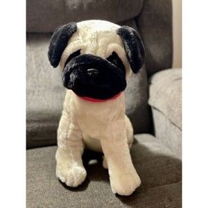 Large Stuffed Plush Animal Pug Dog Calplush Mfg. 15” Realistic Sitting